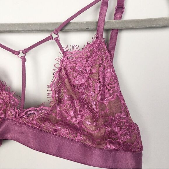 EXPRESS | Strappy Lace Unlined Bra Bralette Romance Pink - Purple Size Large - Picture 6 of 11